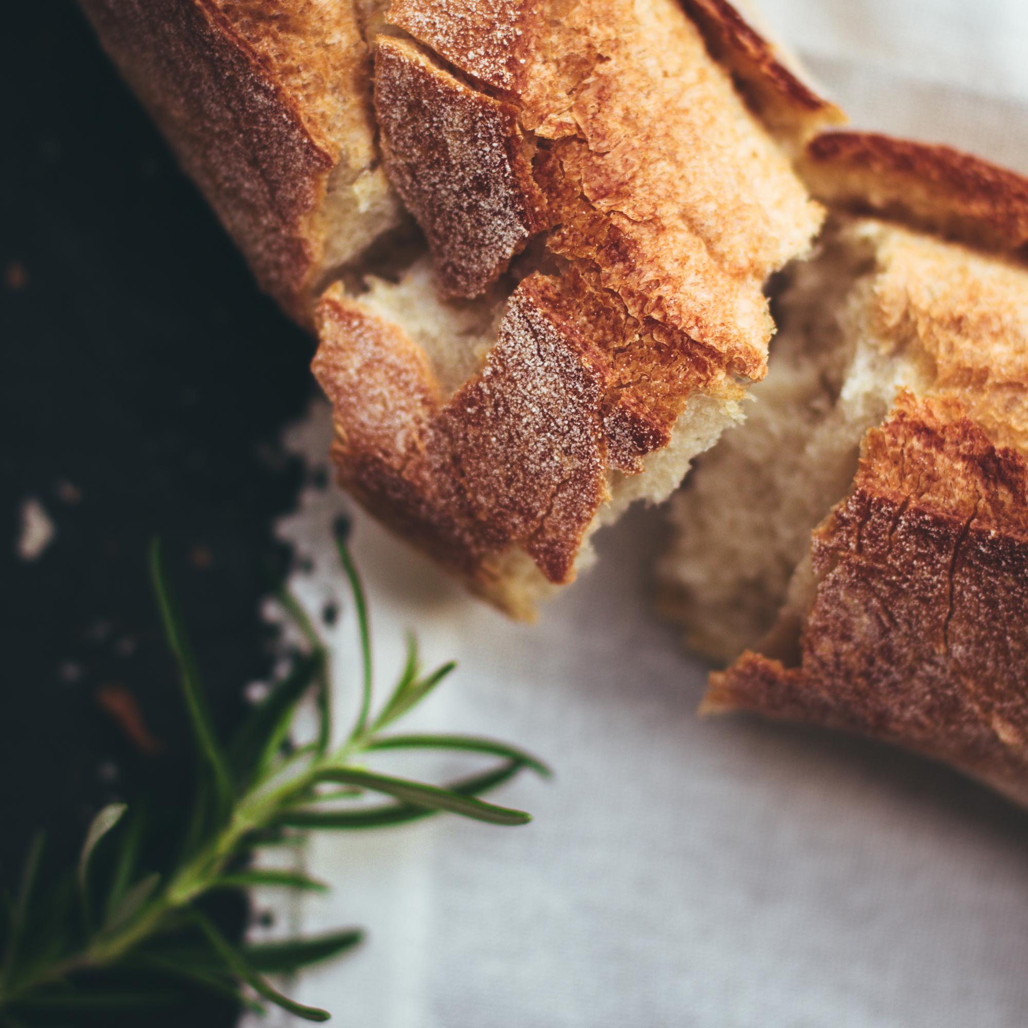 Close-up of toasted sourdough with herbs